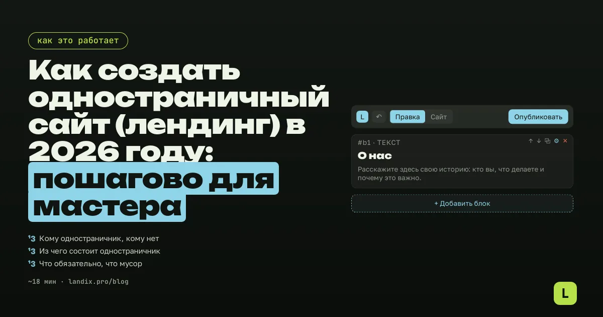 Как создать одностраничный сайт (лендинг) в 2026 году: пошагово для мастера