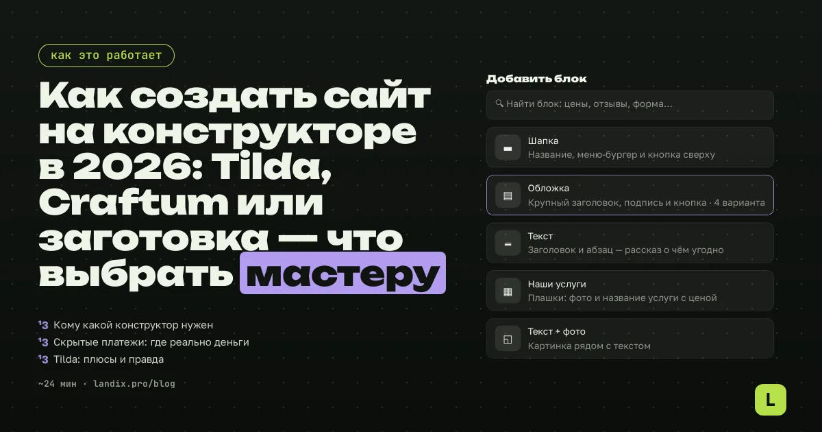 Как создать сайт на конструкторе в 2026: Tilda, Craftum или заготовка — что выбрать мастеру