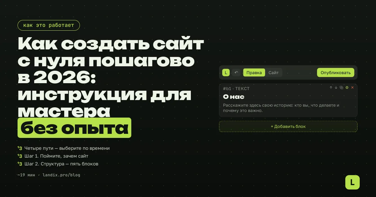 Как создать сайт с нуля пошагово в 2026: инструкция для мастера без опыта