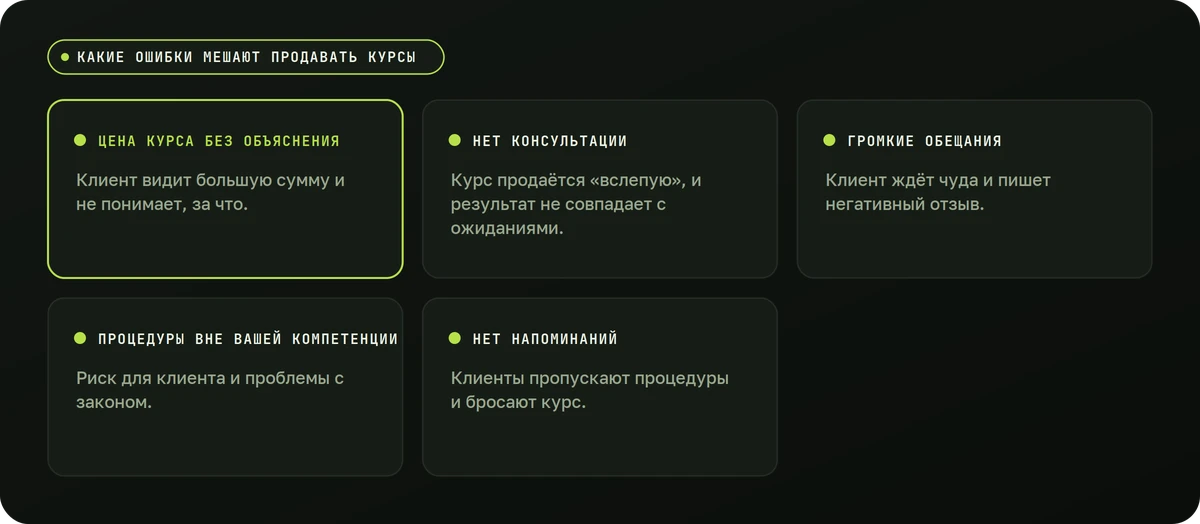 Какие ошибки мешают продавать курсы — схема
