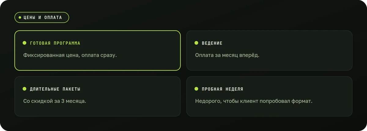 Цены и оплата — схема
