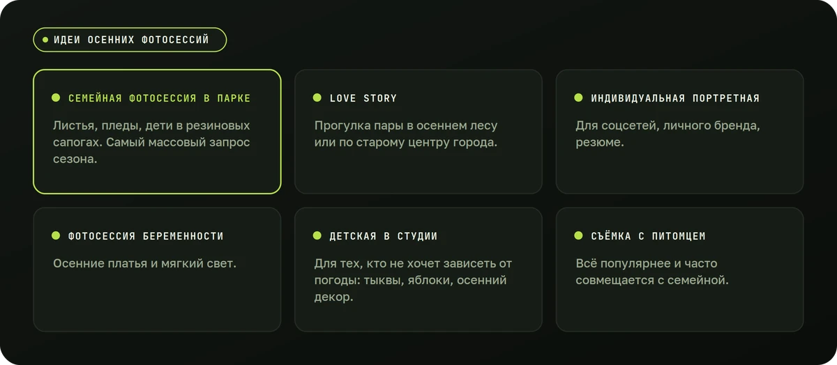 Идеи осенних фотосессий — схема