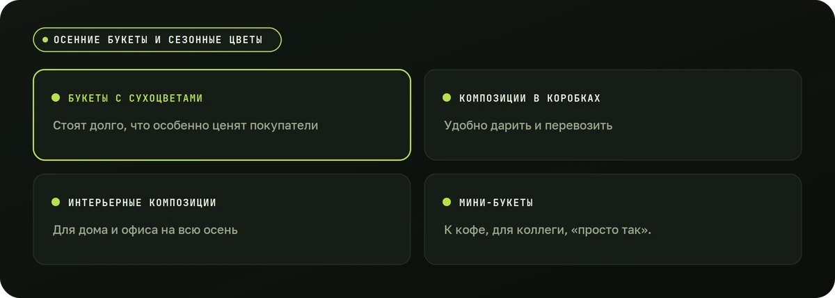 Осенние букеты и сезонные цветы — схема