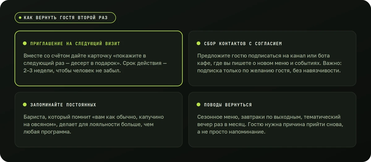 Как вернуть гостя второй раз — схема