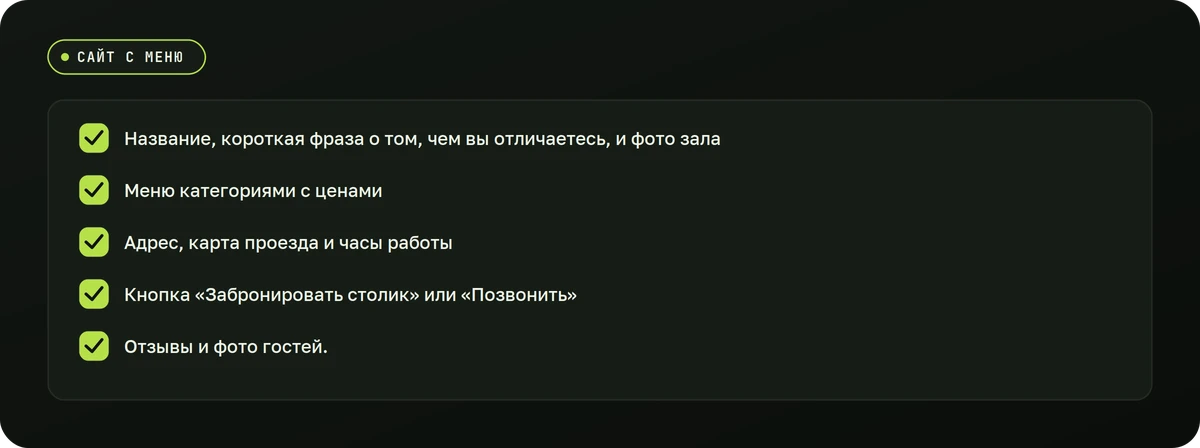 Сайт с меню — схема