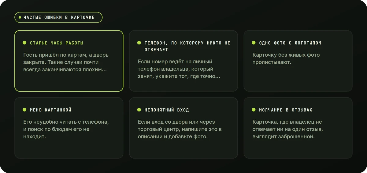 Частые ошибки в карточке — схема