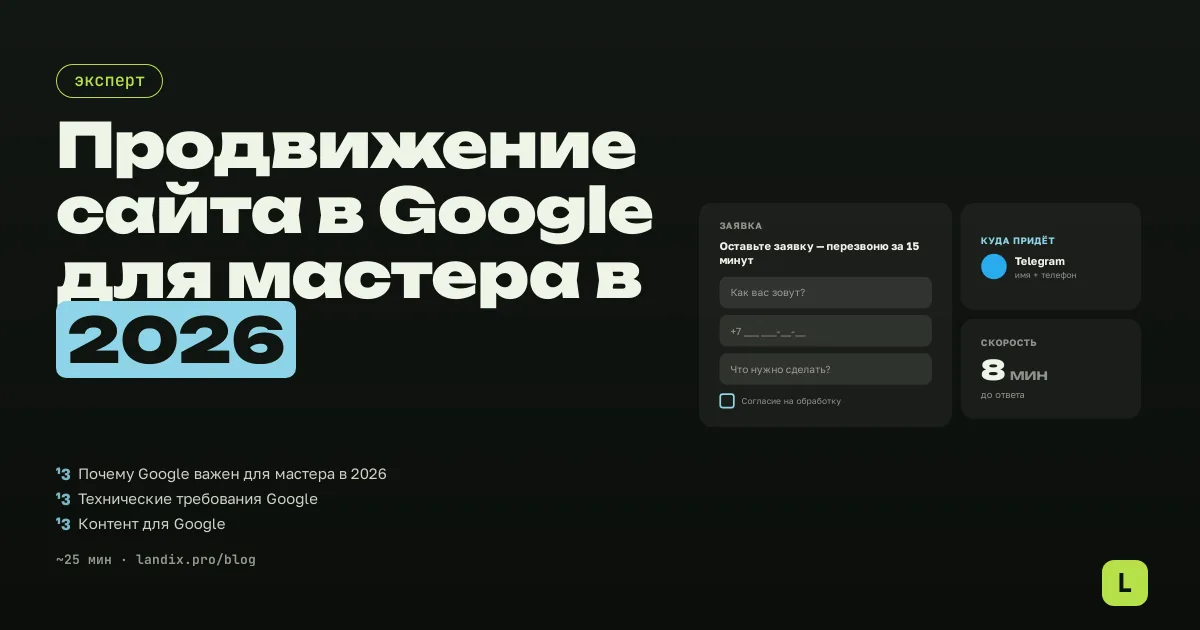 Продвижение сайта в Google для мастера в 2026