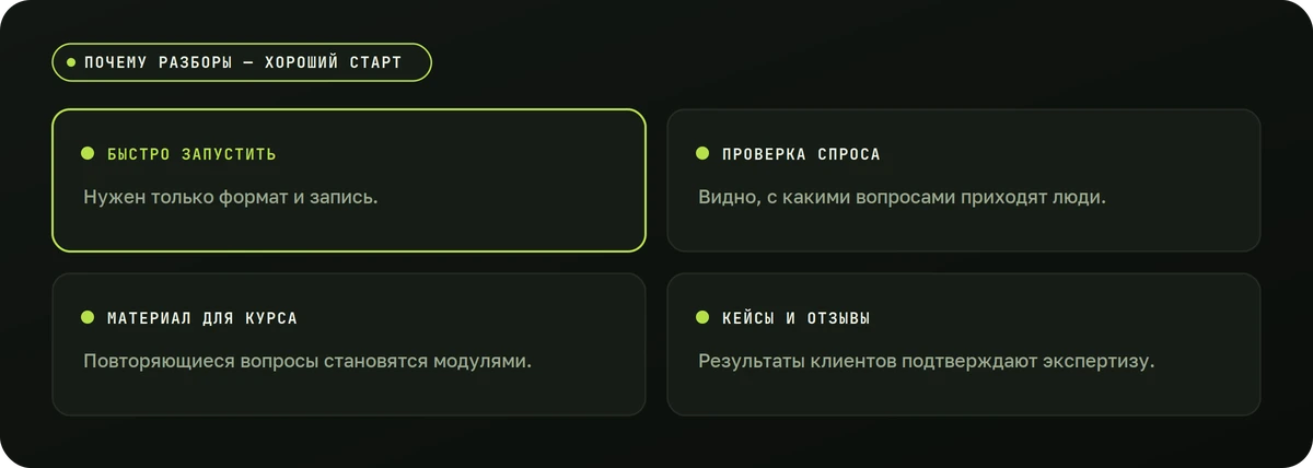Почему разборы — хороший старт — схема