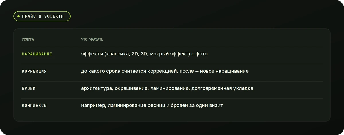 Прайс и эффекты — схема